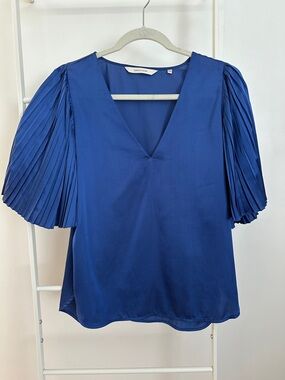 Rebecca Taylor Cobalt V-Neck Pleated Sleeve Blouse